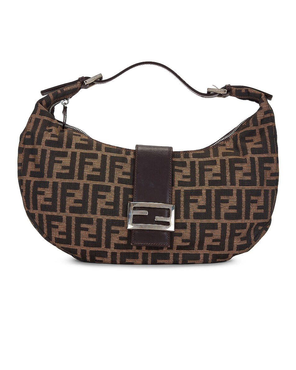 Fwrd Renew Fendi Zucca Mama Half Moon Baguette Shoulder Bag In Brown Fwrd