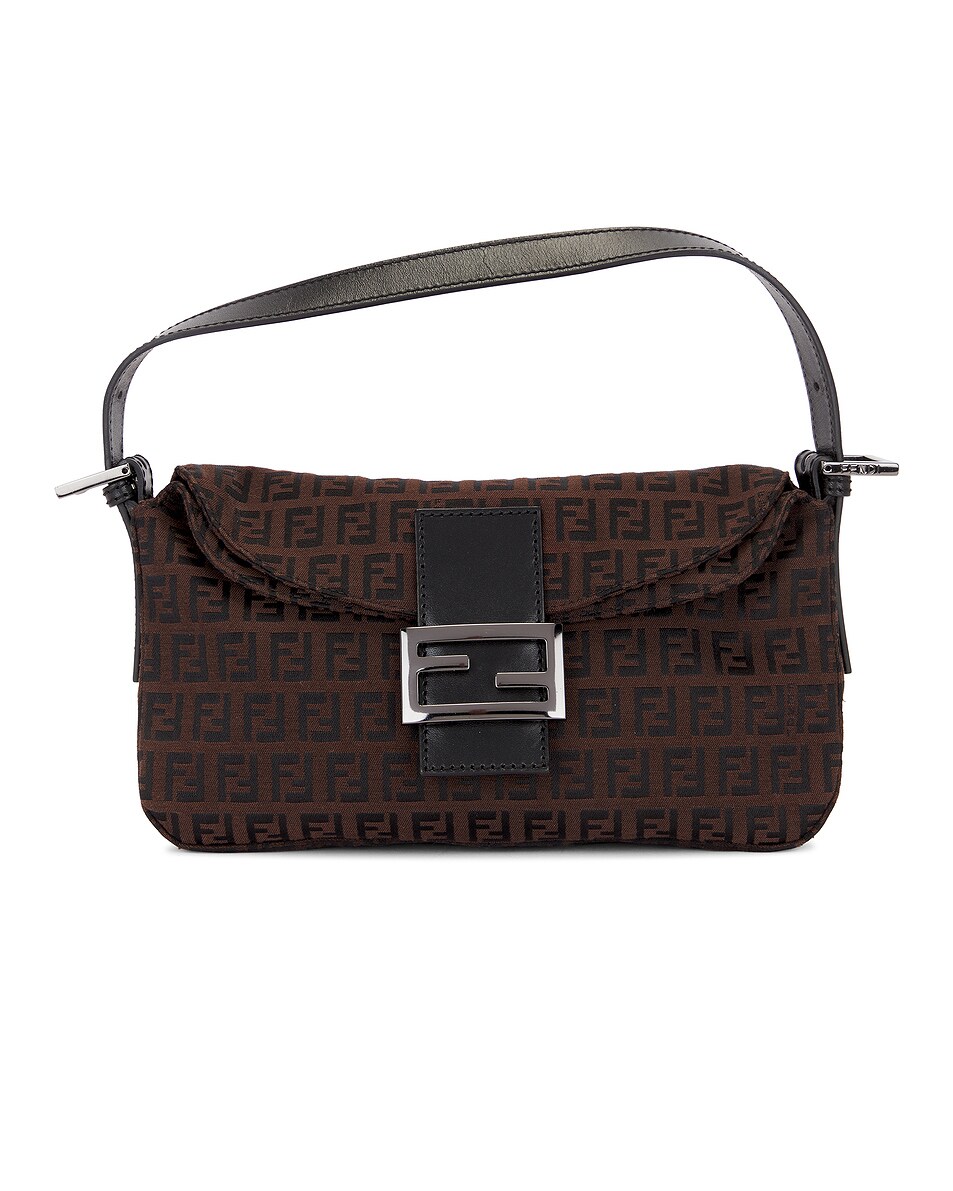 FWRD Renew Fendi Zucchino Mama Baguette Shoulder Bag In Brown FWRD