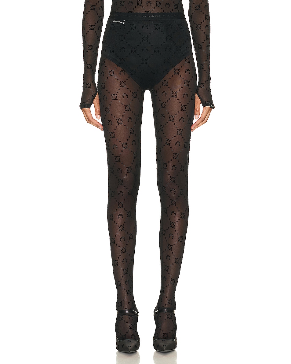 Marine Serre Monogram Mesh Tights In Black FWRD