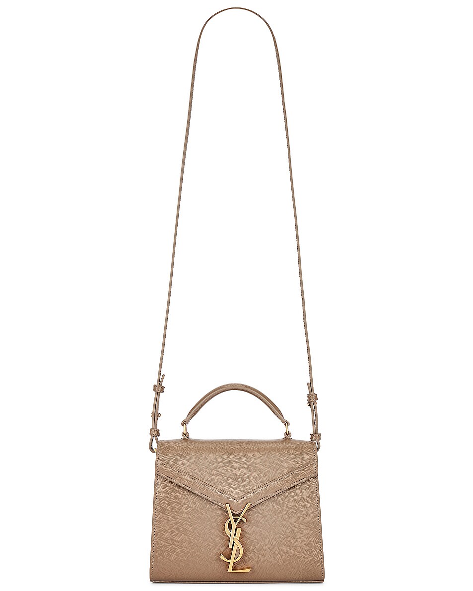 Saint Laurent Mini Cassandra Top Handle Bag In Greyish Brown Fwrd