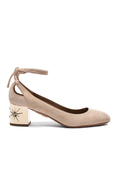 Aquazzura Suede Trinity Star Heels In Nude Fwrd