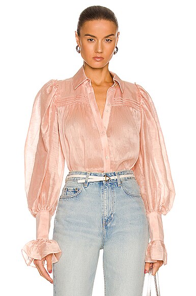 Aje Palms Button Puff Sleeve Blouse In Nude Pink FWRD
