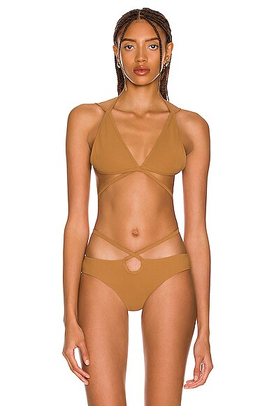 Christopher Esber Looped Tie Bikini Top In Suede Fwrd