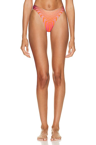 Jean Paul Gaultier Printed Morphing Stripes Bikini Bottom In Red Orange Fwrd