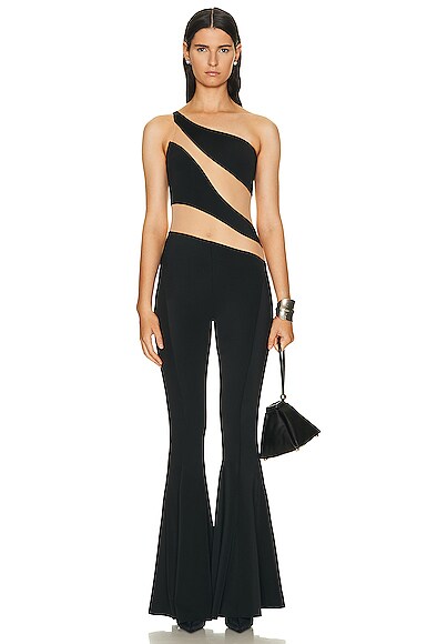 Norma Kamali Snake Mesh Fishtail Jumpsuit In Black Nude Mesh Fwrd