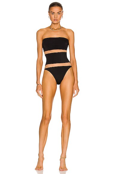 Norma Kamali Bishop Nude Insert One Piece Swimsuit In Black Nude Mesh