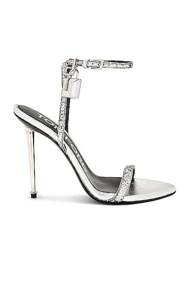 Tom Ford Padlock Pointy Naked Sandal In Silver Glitter Fwrd