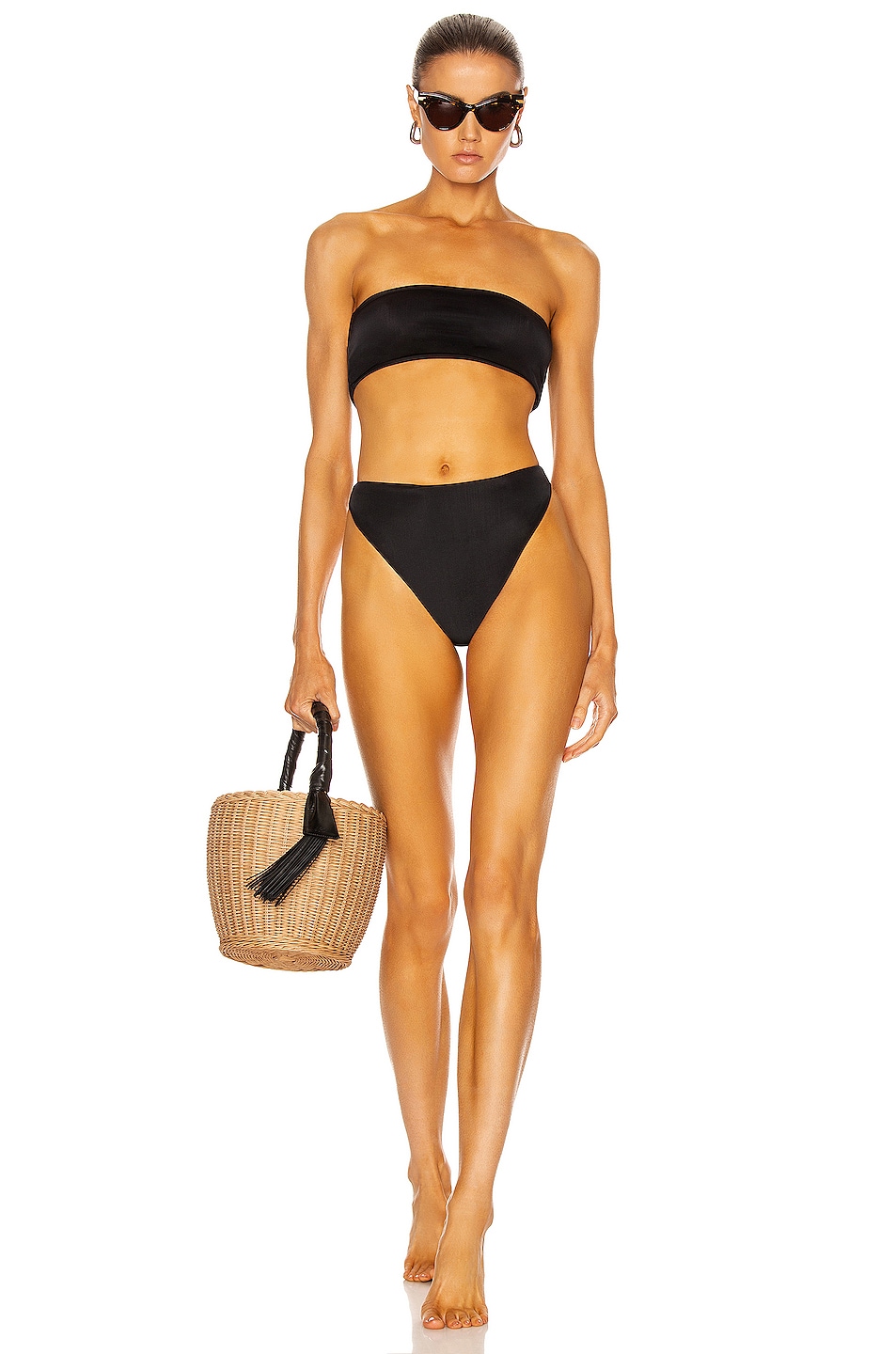 Aexae Triangle High Cut Bikini Bottom In Black Fwrd