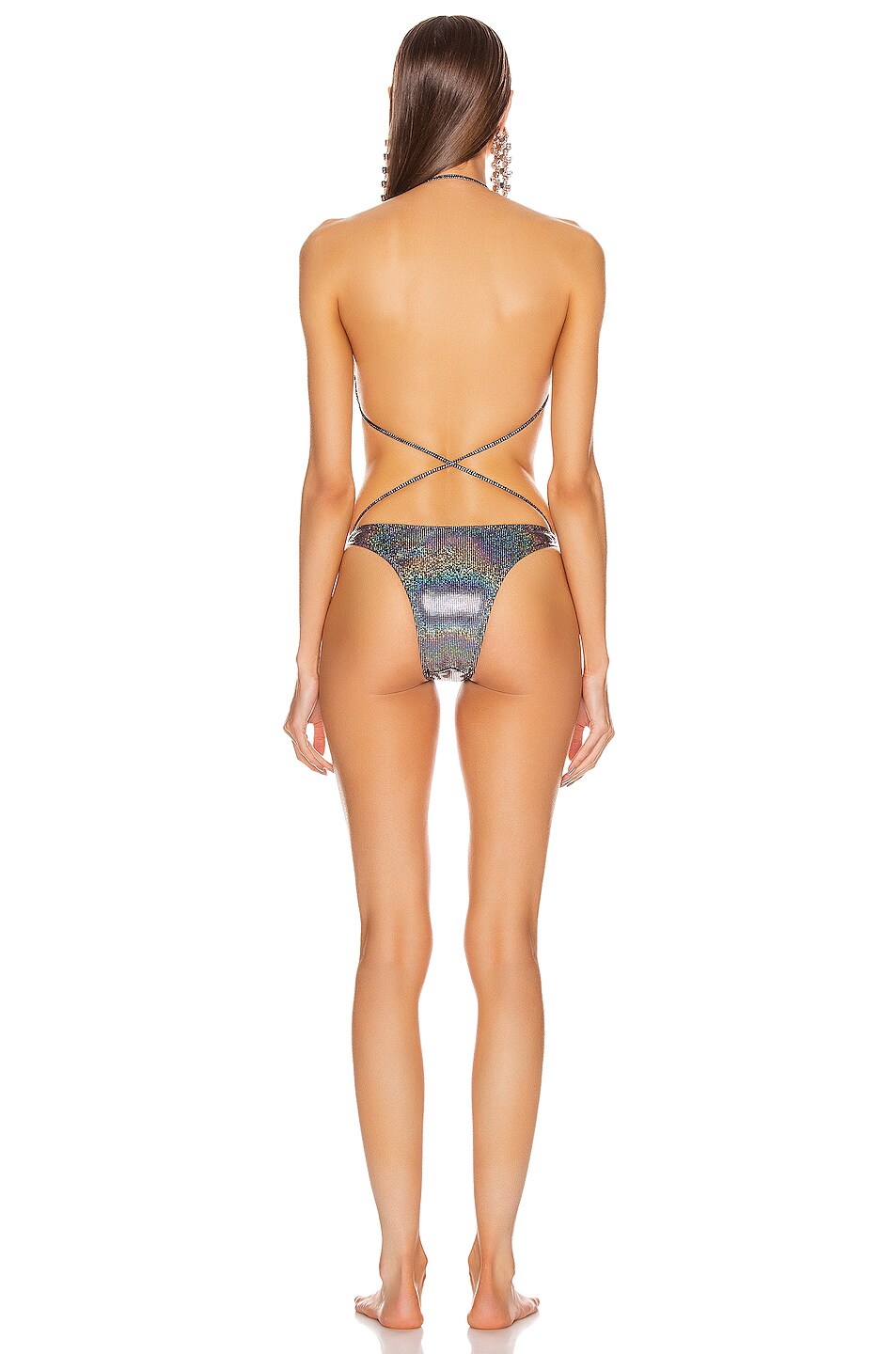 Alessandra Rich Laminated Print Bikini Set In Black Fwrd