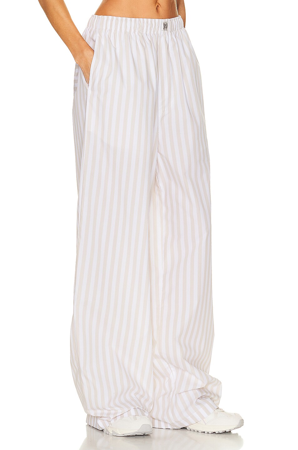 Helsa Cotton Poplin Stripe Pajama Pant In Beige Stripe Fwrd