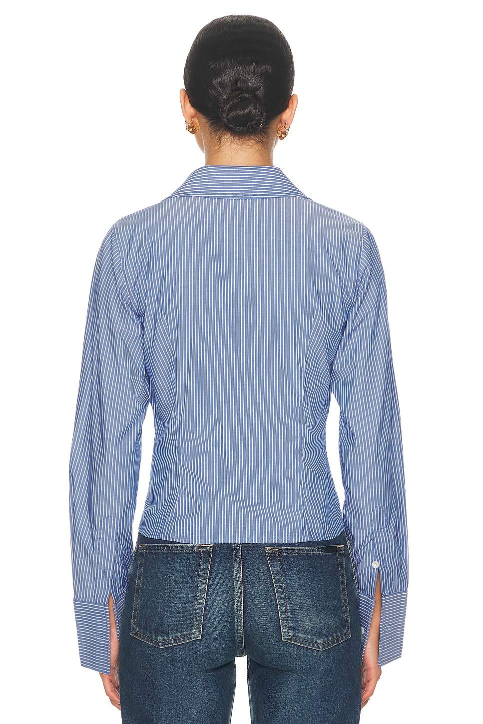 Helsa Pinstripe Poplin Fitted Shirt In Blue Pinstripe FWRD