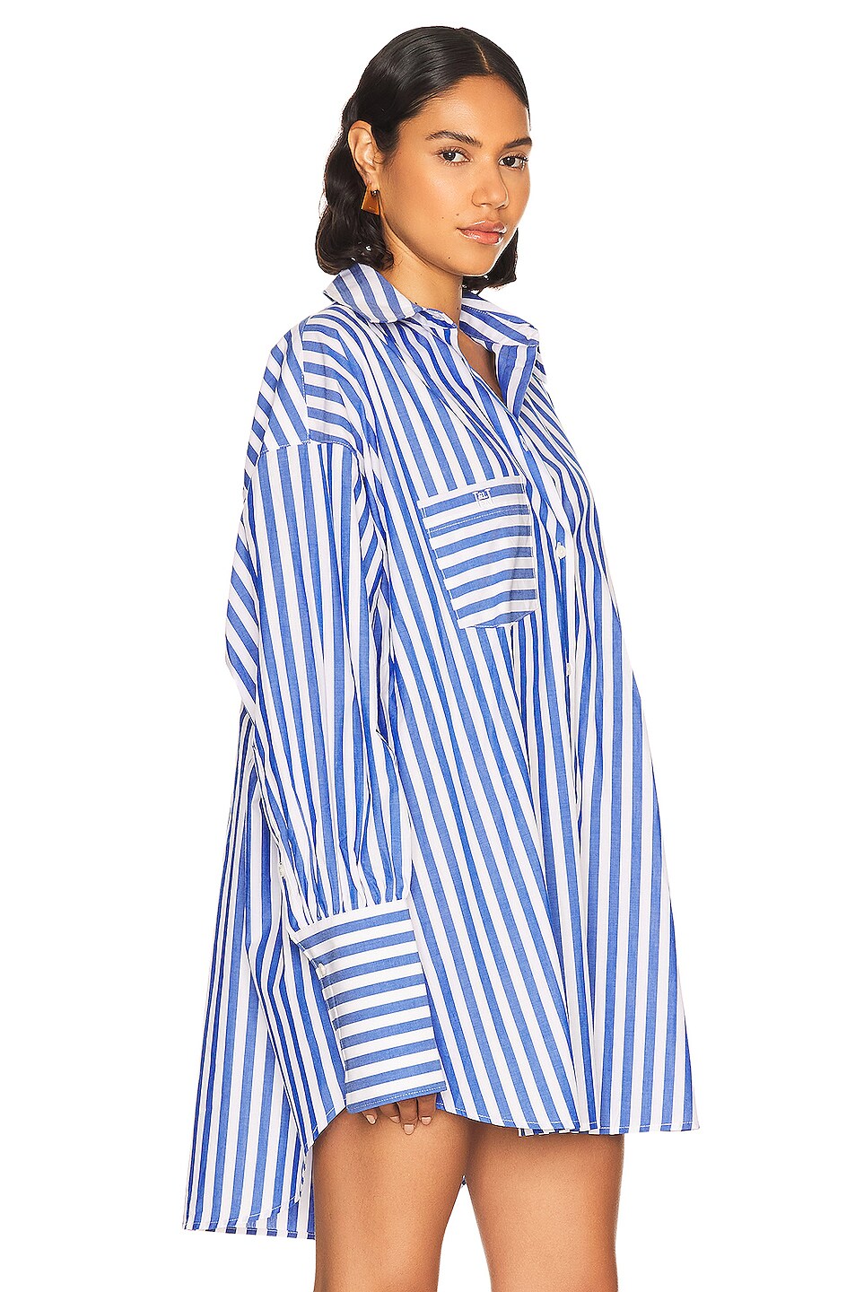 Helsa Cotton Poplin Oversized Shirt In Bright Blue Stripe Fwrd