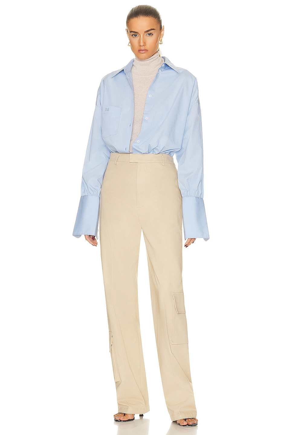 Helsa Cotton Poplin Oversized Shirt In Sky Blue Fwrd