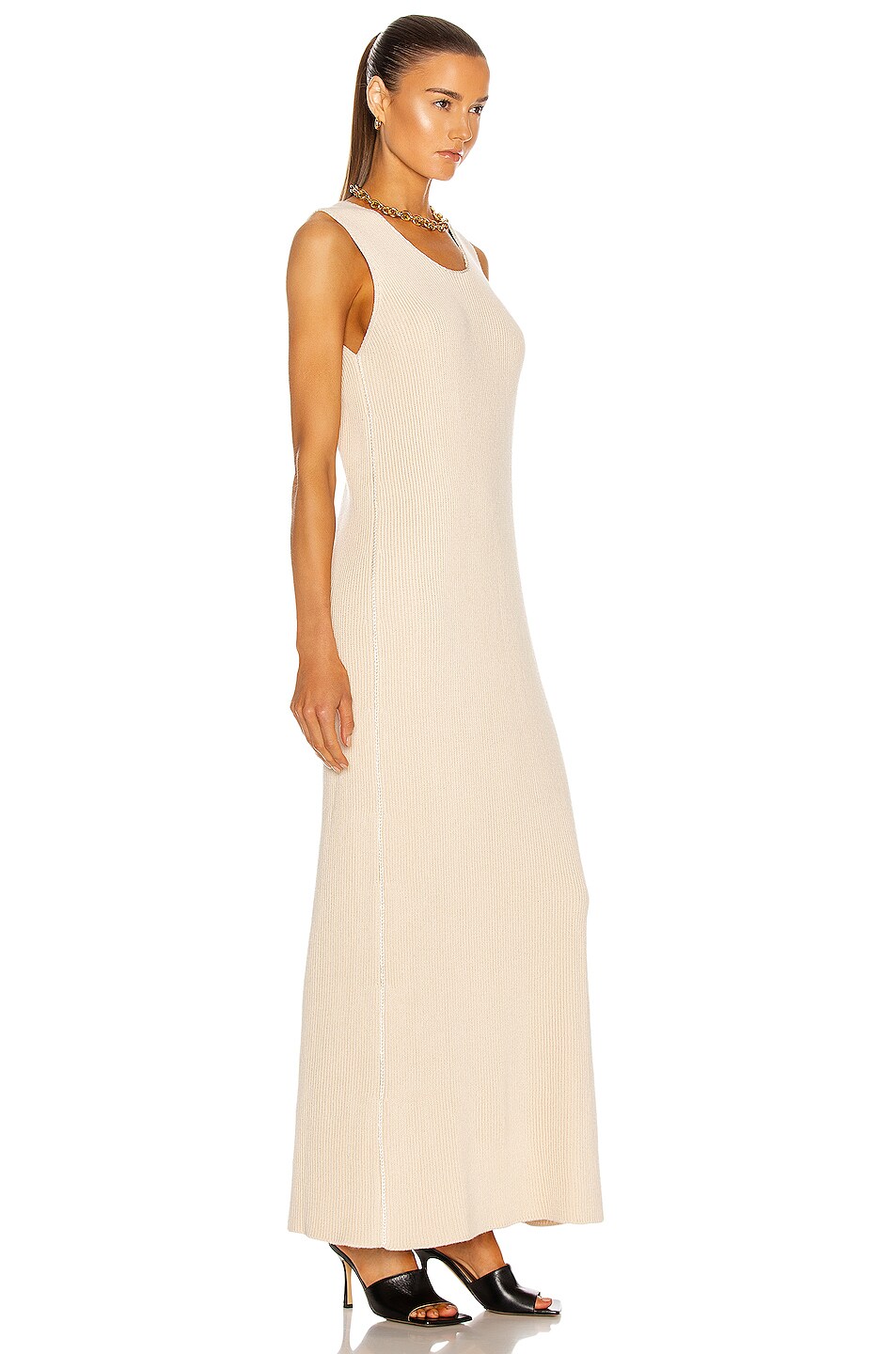 Jil Sander Sleeveless Ribbed Dress In Antique White Fwrd