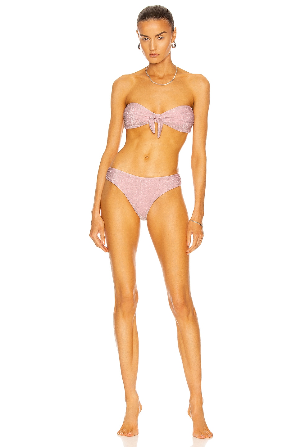 Simkhai Jules Side Ruched Bikini Bottom In Blush Metallic Fwrd