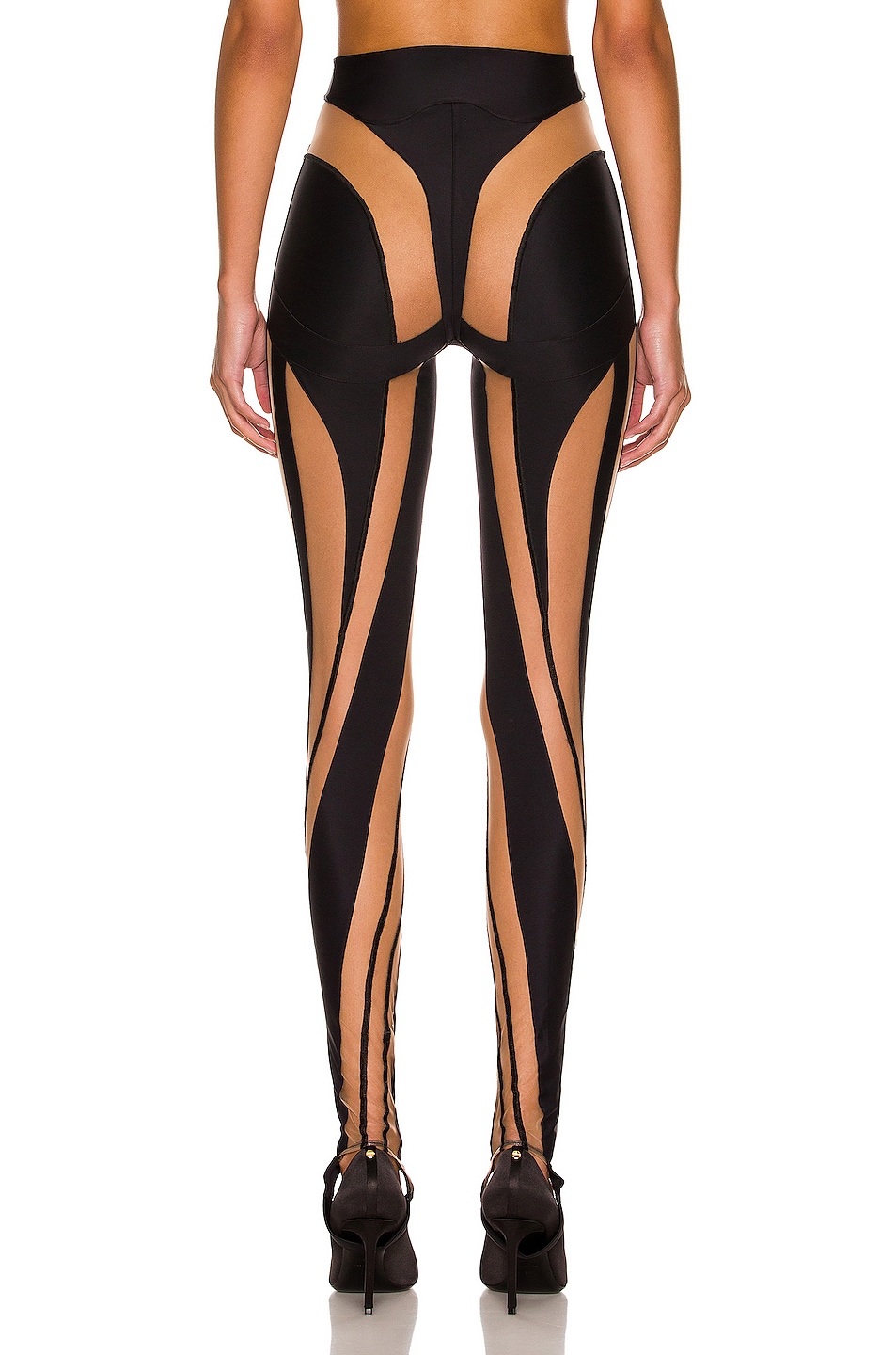 Mugler Sheer Spiral Legging In Black Nude FWRD