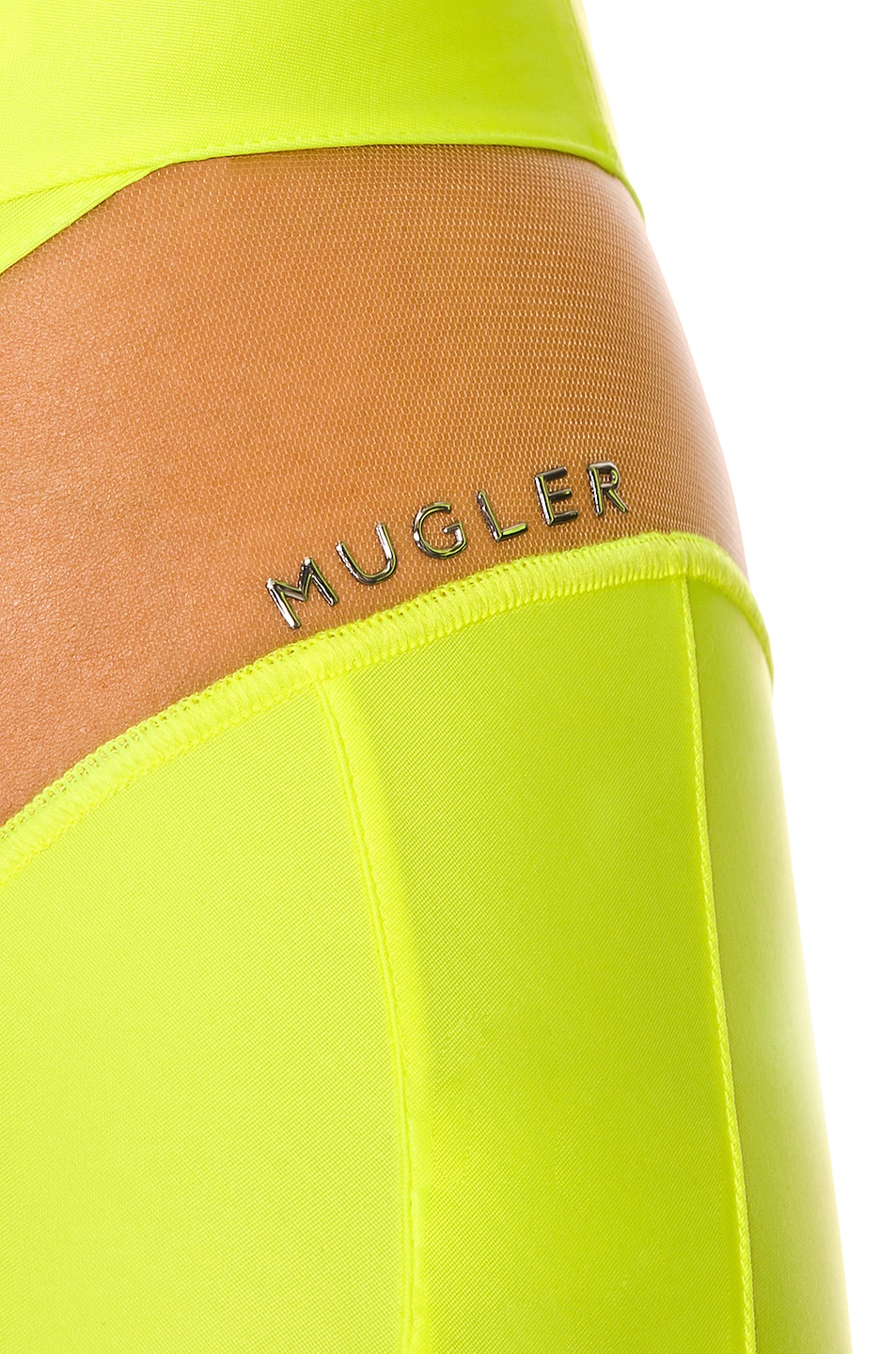 Mugler Sheer Spiral Legging In Neon Yellow Nude Fwrd