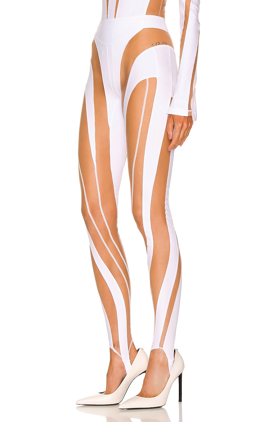 Mugler For Fwrd Sheer Spiral Legging In White Nude Fwrd