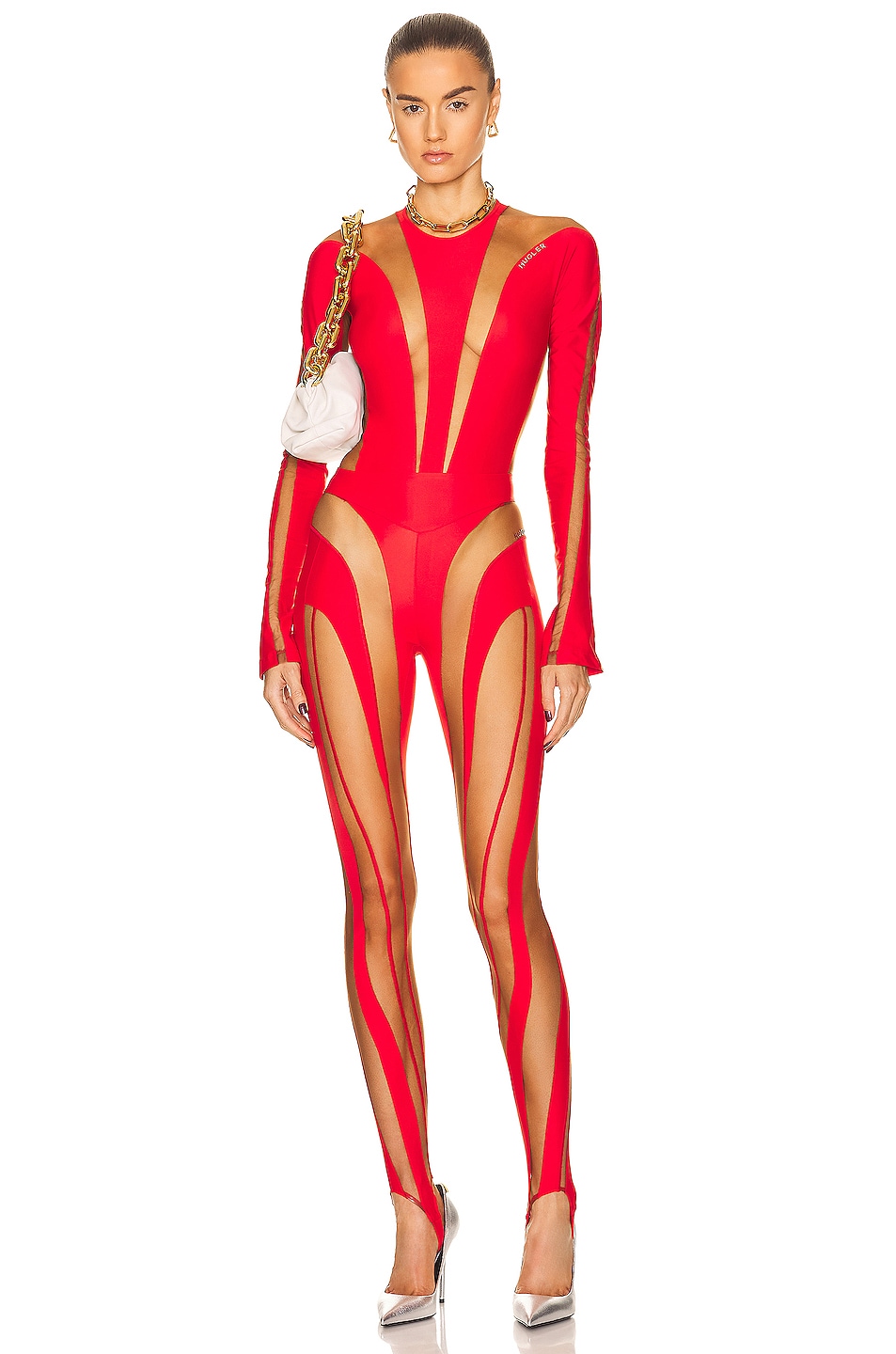 Mugler Sheer Spiral Legging In Red Nude Fwrd