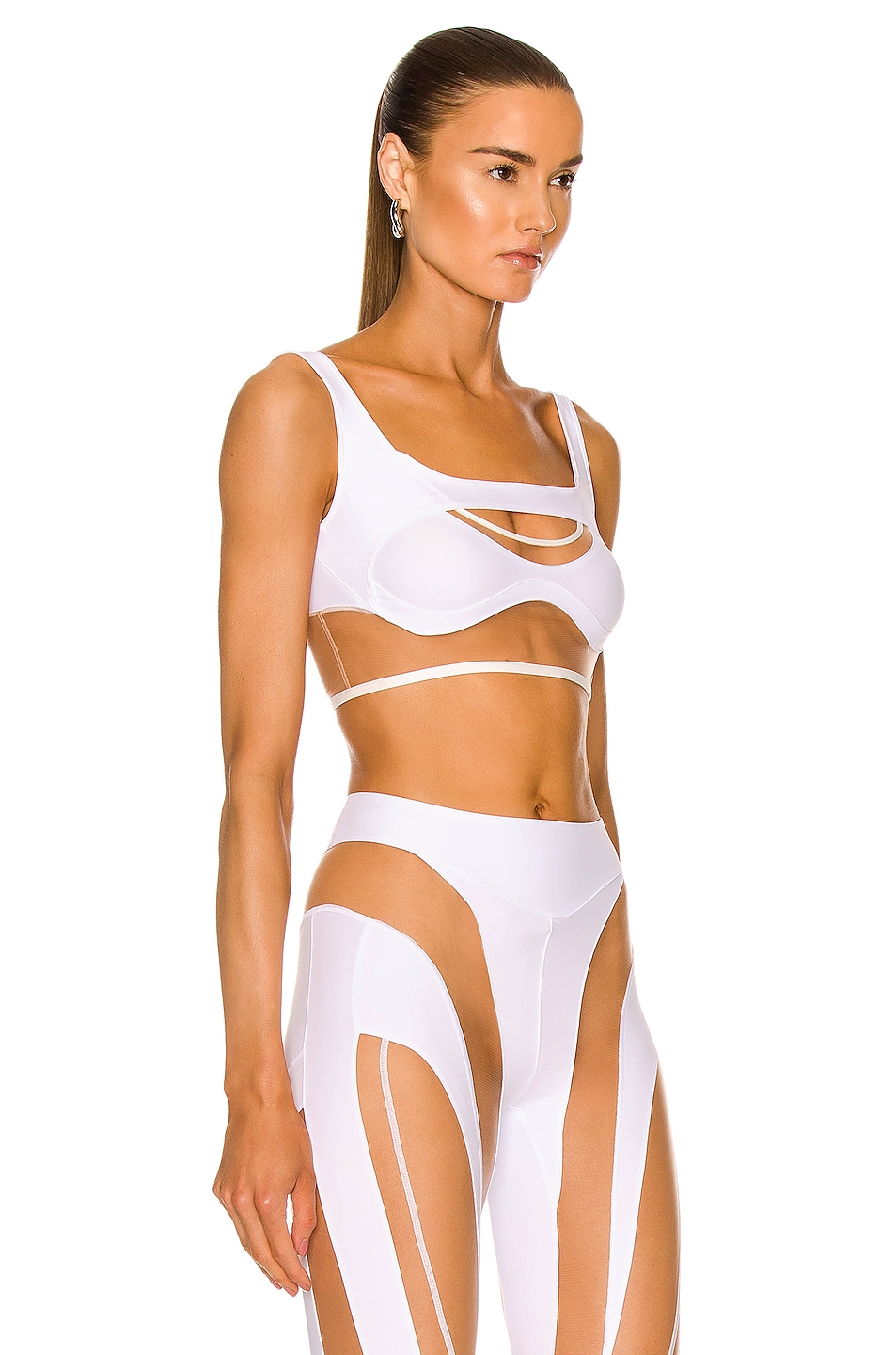 Mugler For FWRD Sheer Tulle Sports Bra In White Nude FWRD