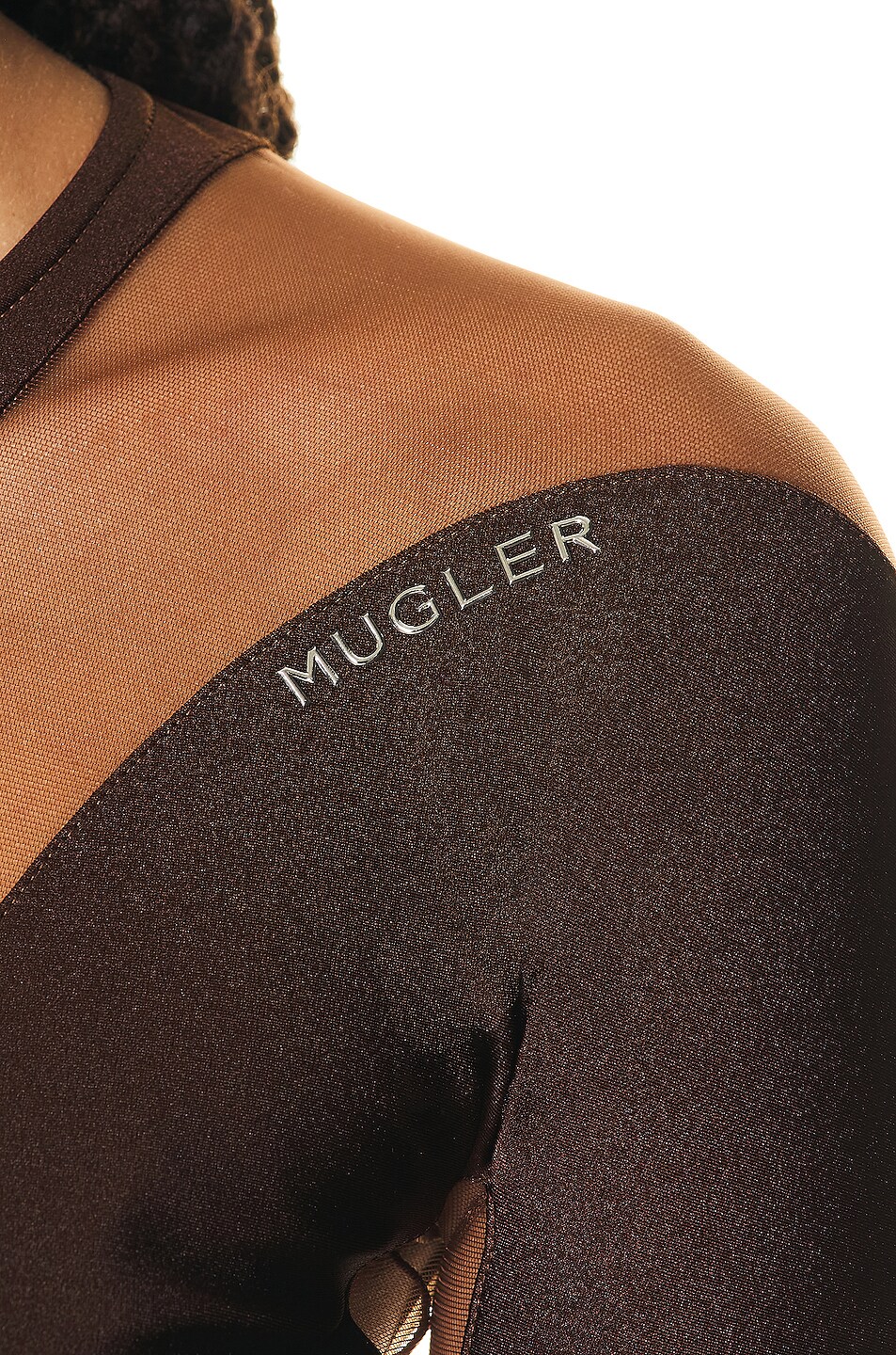 Mugler Long Sleeve Bodysuit In Chocolate Nude Fwrd