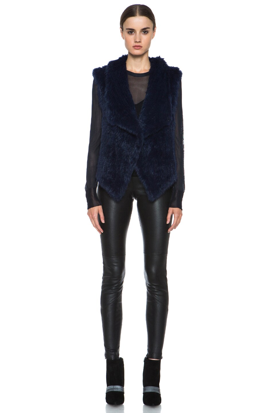 NICHOLAS Knitted Fur Vest In Navy FWRD