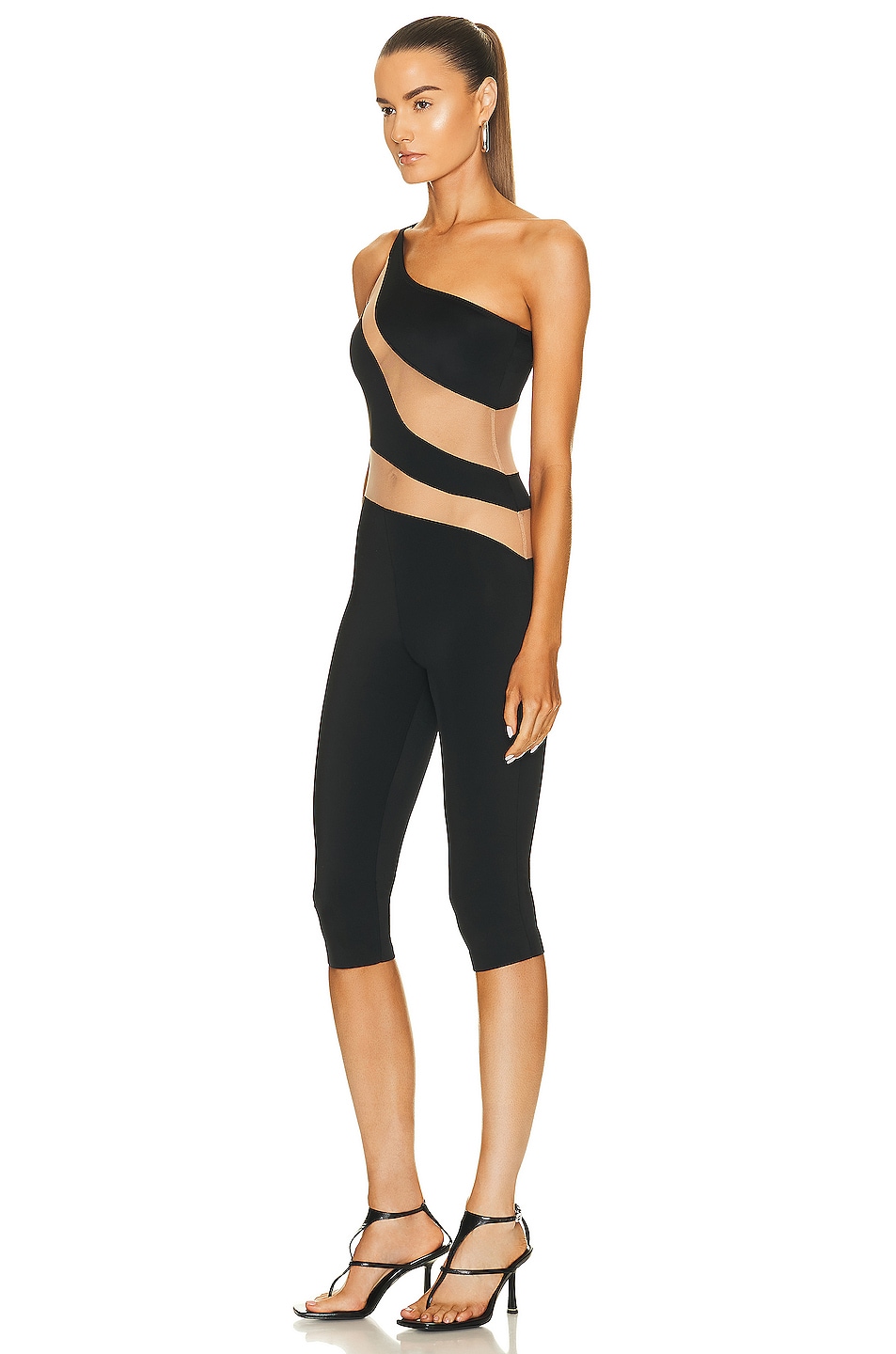 Norma Kamali Snake Mesh Capri Catsuit In Black Nude Mesh Fwrd