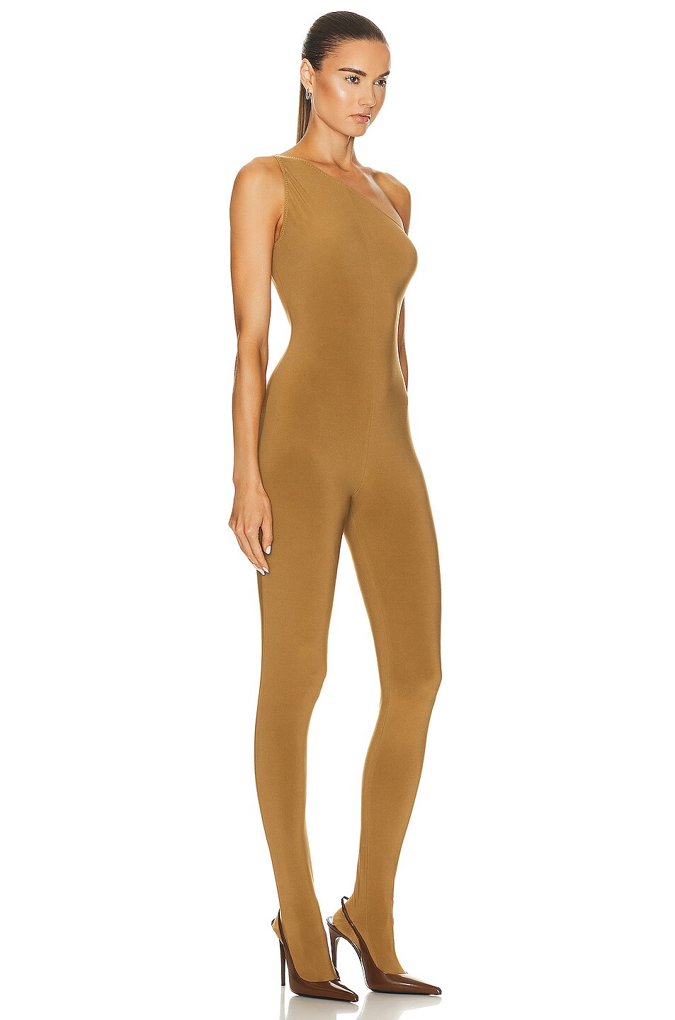 Norma Kamali One Shoulder Catsuit In Woods FWRD