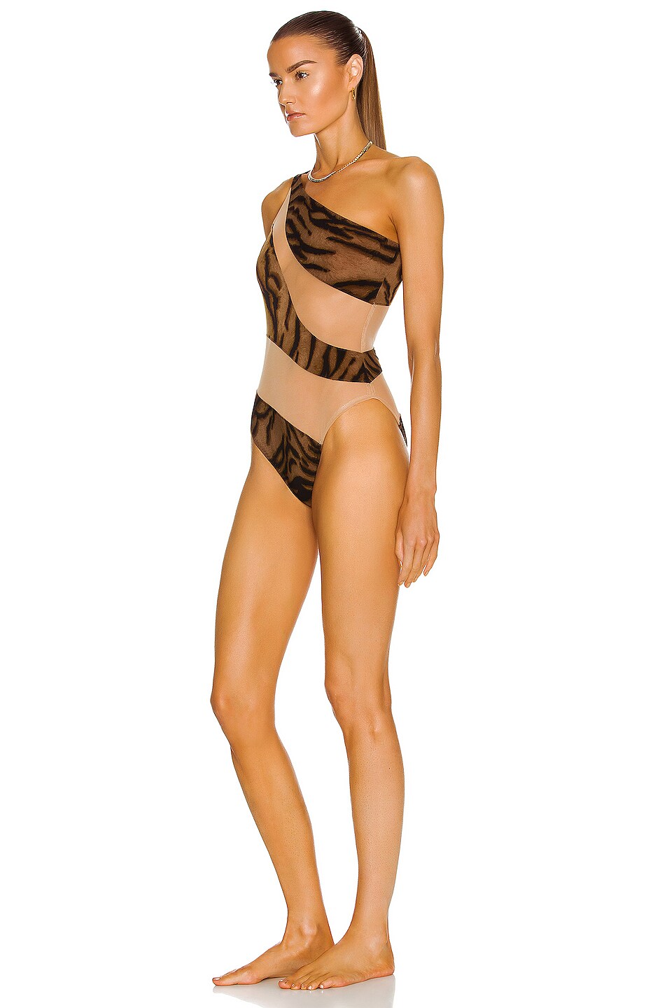 Norma Kamali Snake Mesh Mio One Piece Swimsuit In Brown Tiger Nude