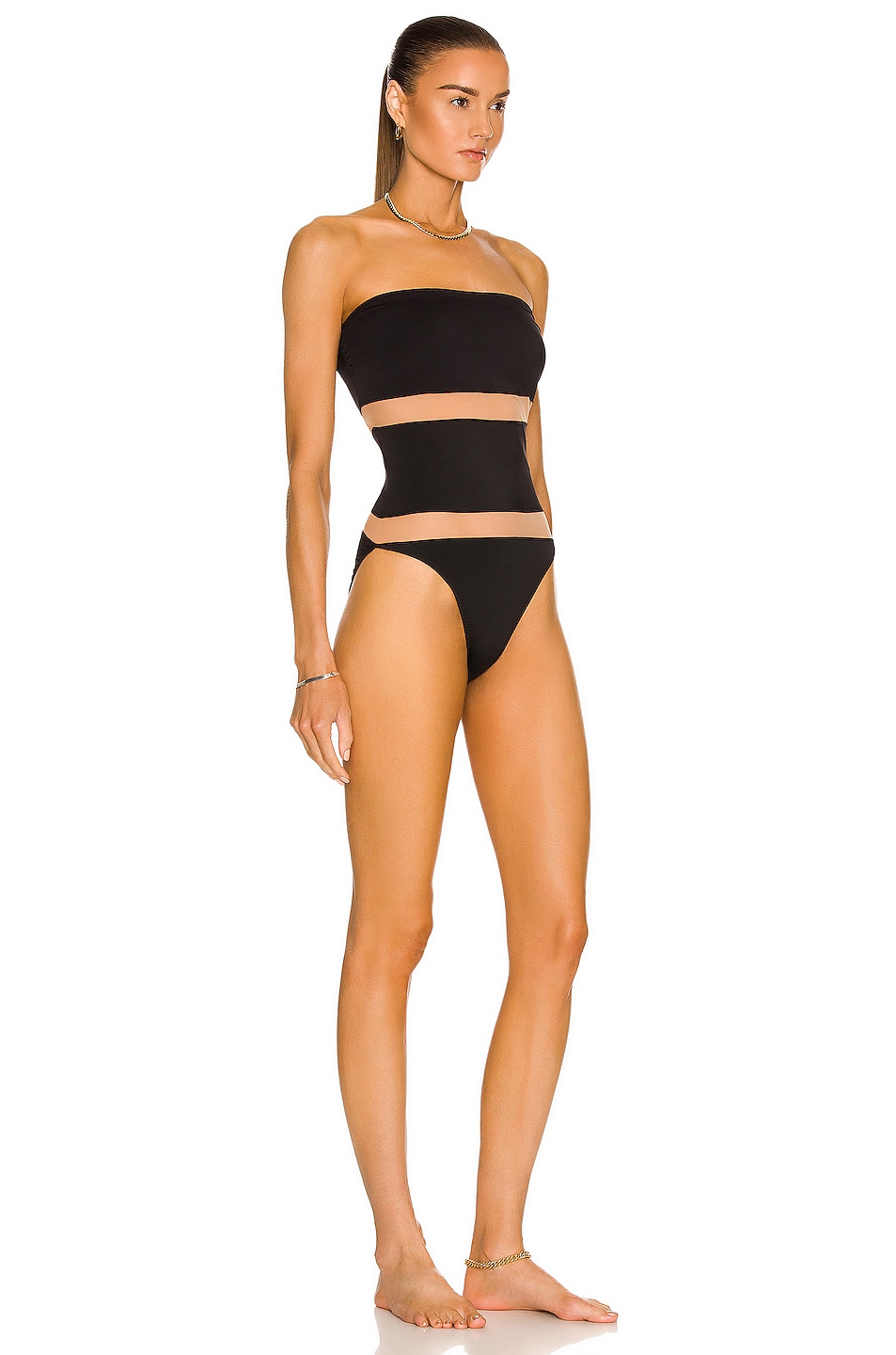 Norma Kamali Bishop Nude Insert One Piece Swimsuit In Black Nude Mesh