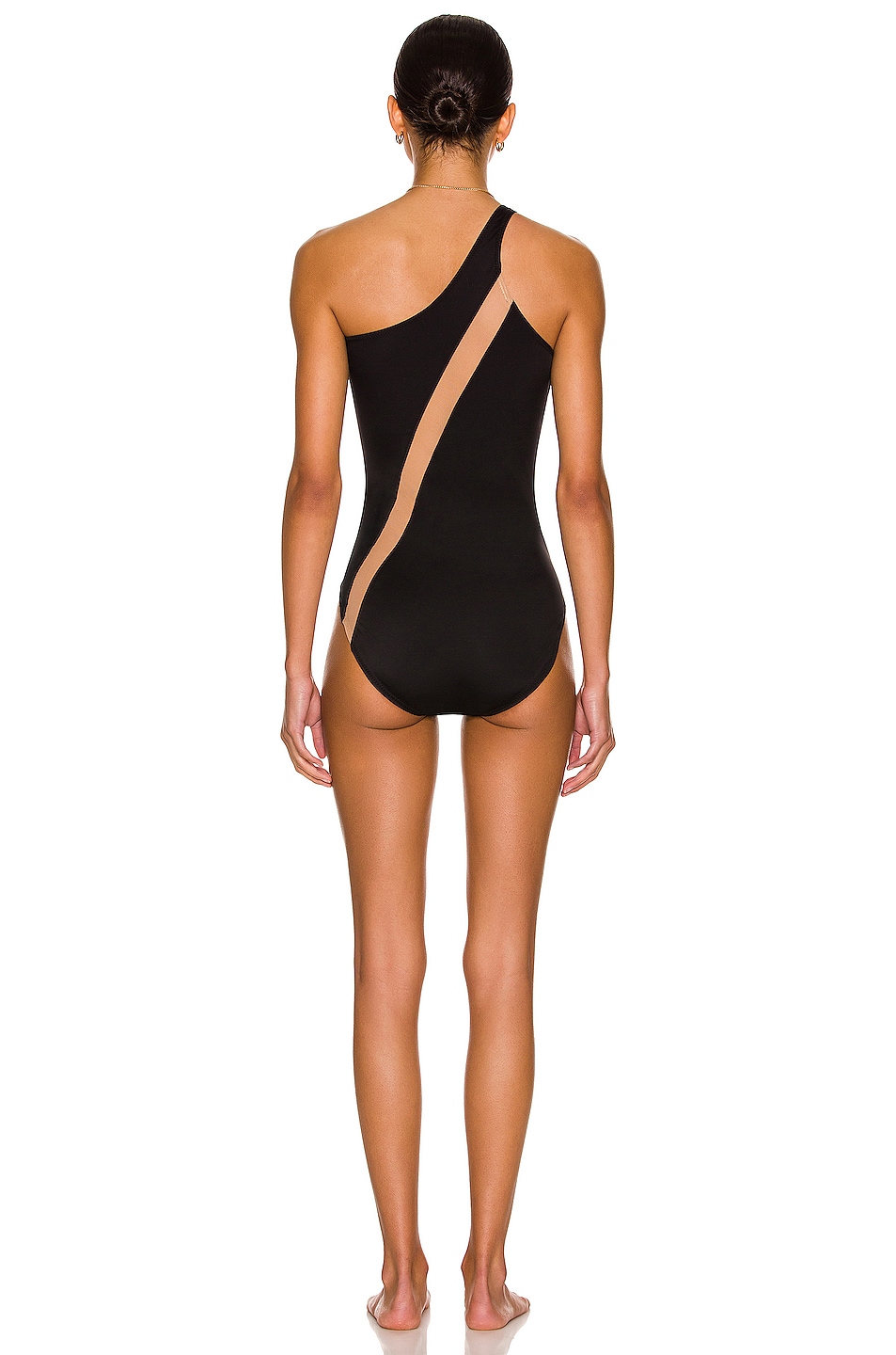 Norma Kamali One Shoulder Nude Mesh Insert Mio Swimsuit In Black Nude