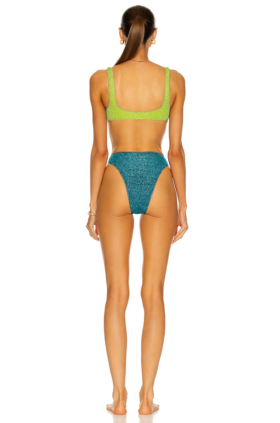 Oseree Lumiere S Sporty Two Piece Bikini In Lime Ocean Blue Fwrd