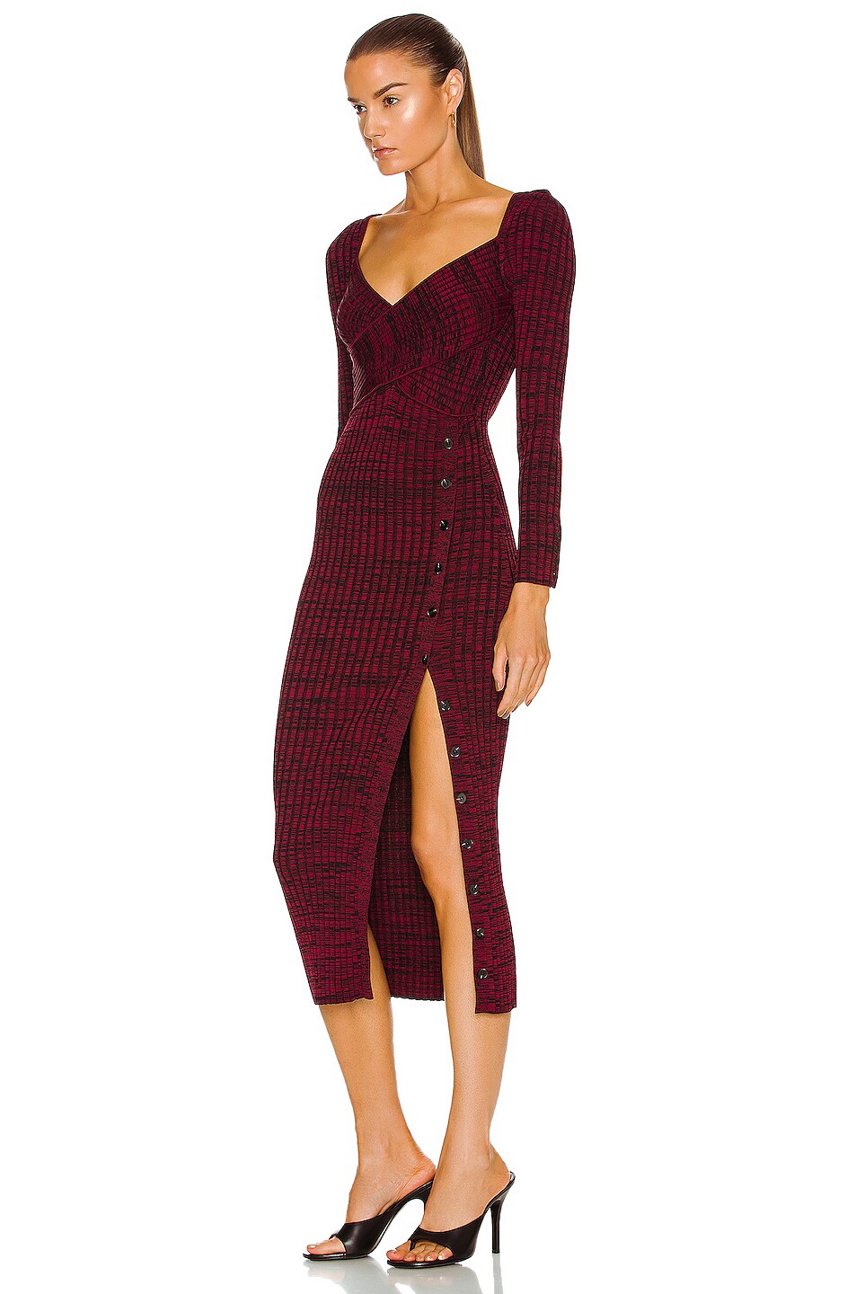 Self Portrait Ribbed Knit Midi Dress In Red Black Fwrd