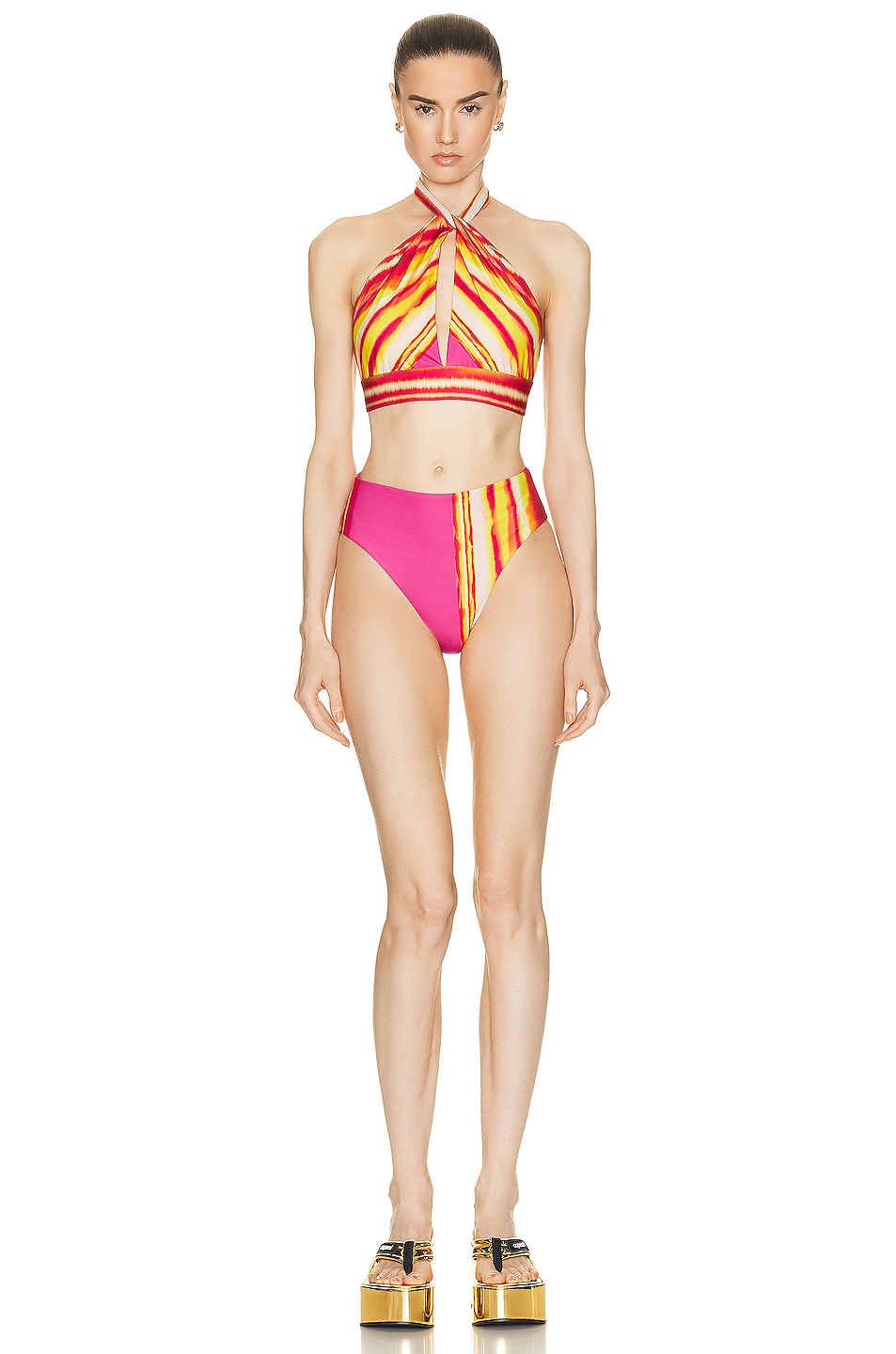 SILVIA TCHERASSI Pipa Bikini Top In Fuchsia Lime Stripes FWRD