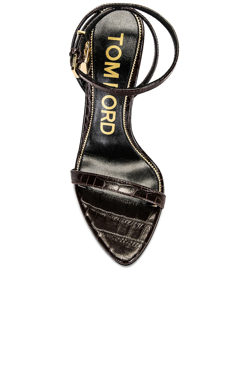 Tom Ford Stamped Croc Padlock Pointy Naked Sandal In Chocolate Fwrd