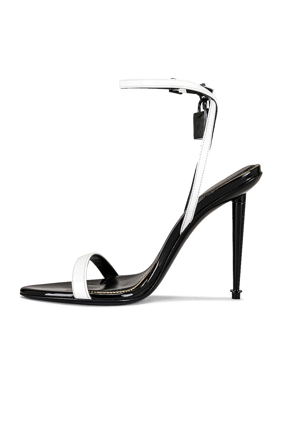 Tom Ford Patent Padlock Pointy Naked Sandal In White Black Fwrd