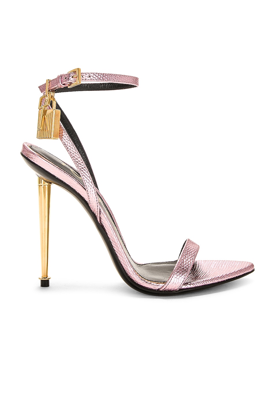 TOM FORD Printed Lizard Padlock Pointy Naked Sandal 105 In Light Pink