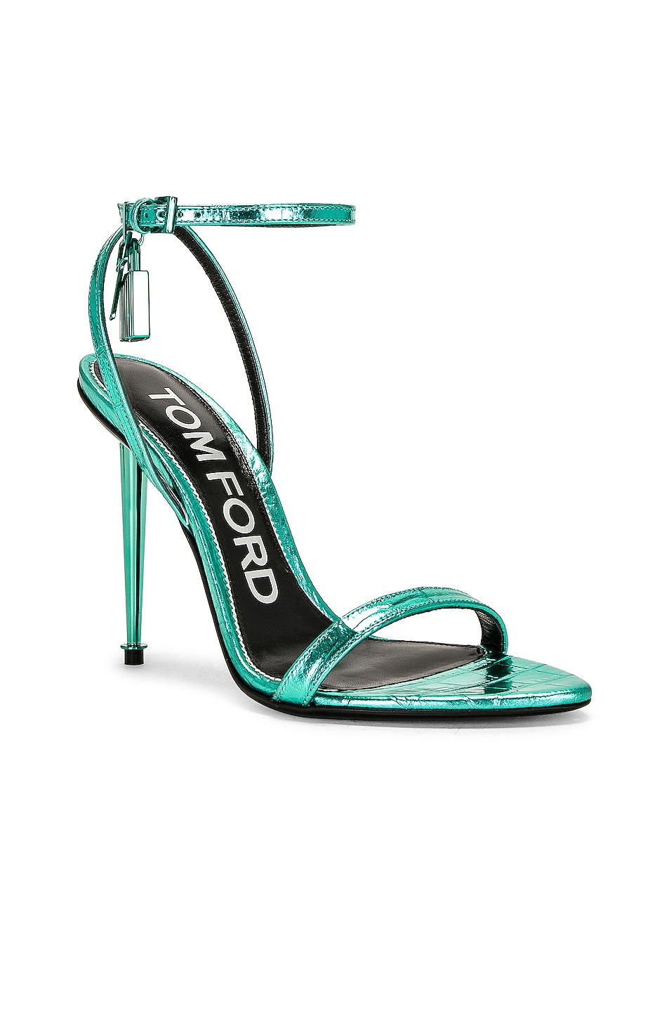 Tom Ford Metallic Stamped Croc Padlock Pointy Naked Sandal In