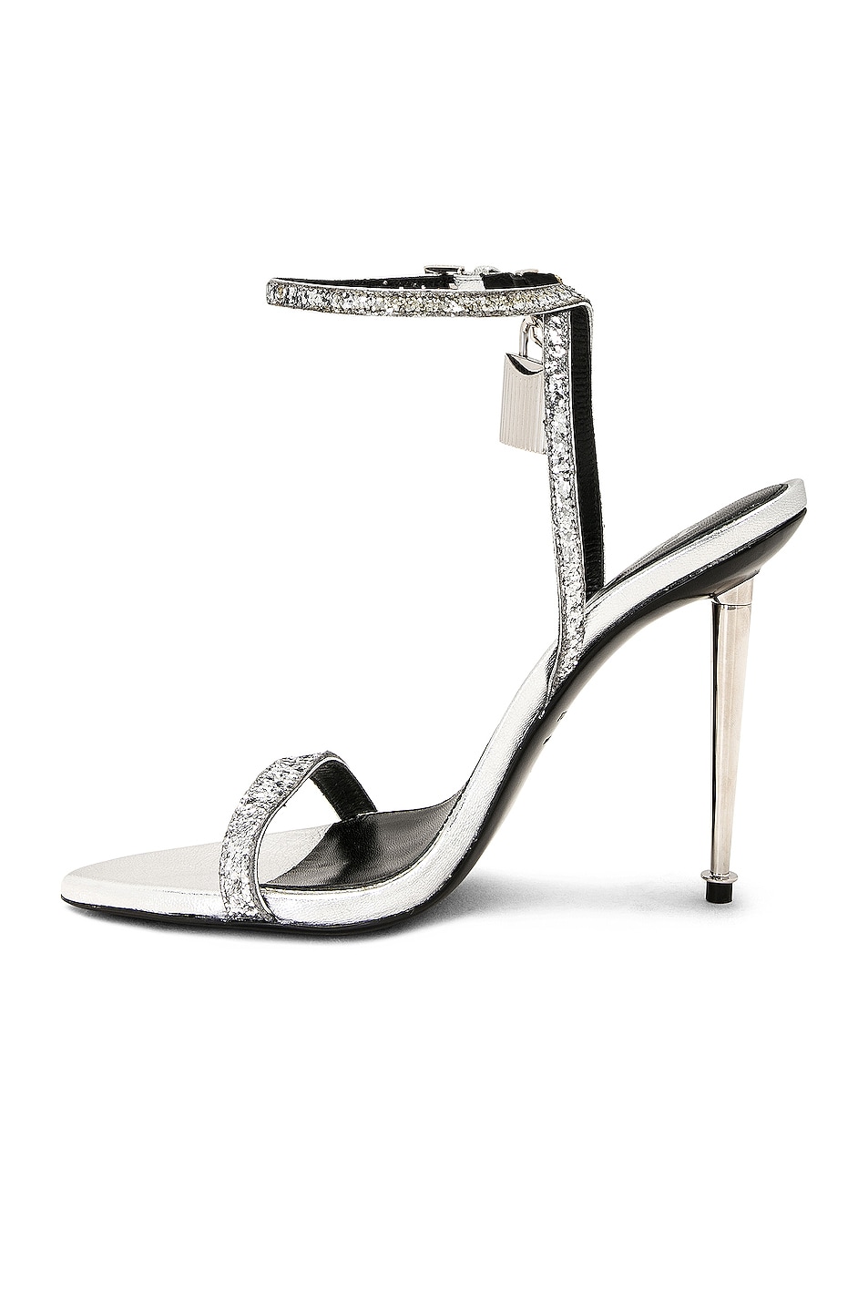 TOM FORD Padlock Pointy Naked 105 Sandal In Silver Glitter FWRD