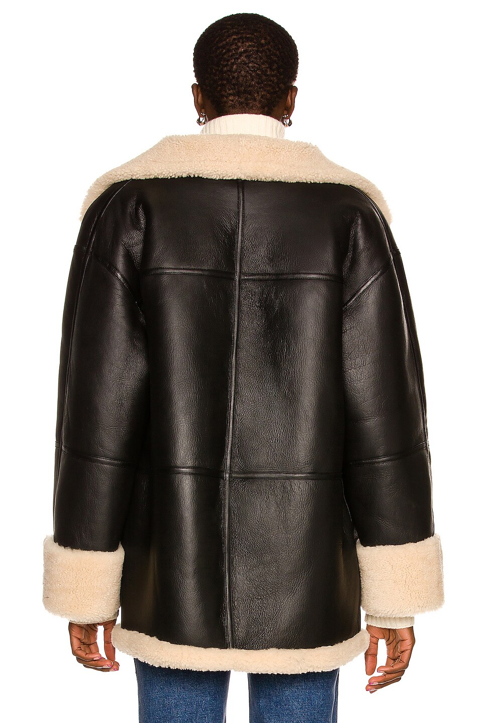 Toteme Signature Shearling Jacket In Black Off White Fwrd