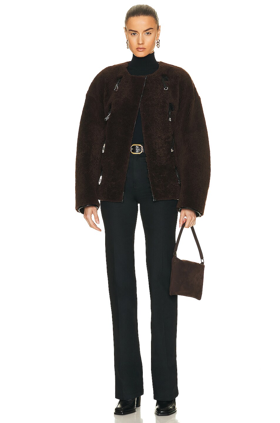 Toteme Teddy Shearling Clasp Jacket In Saddle Brown FWRD