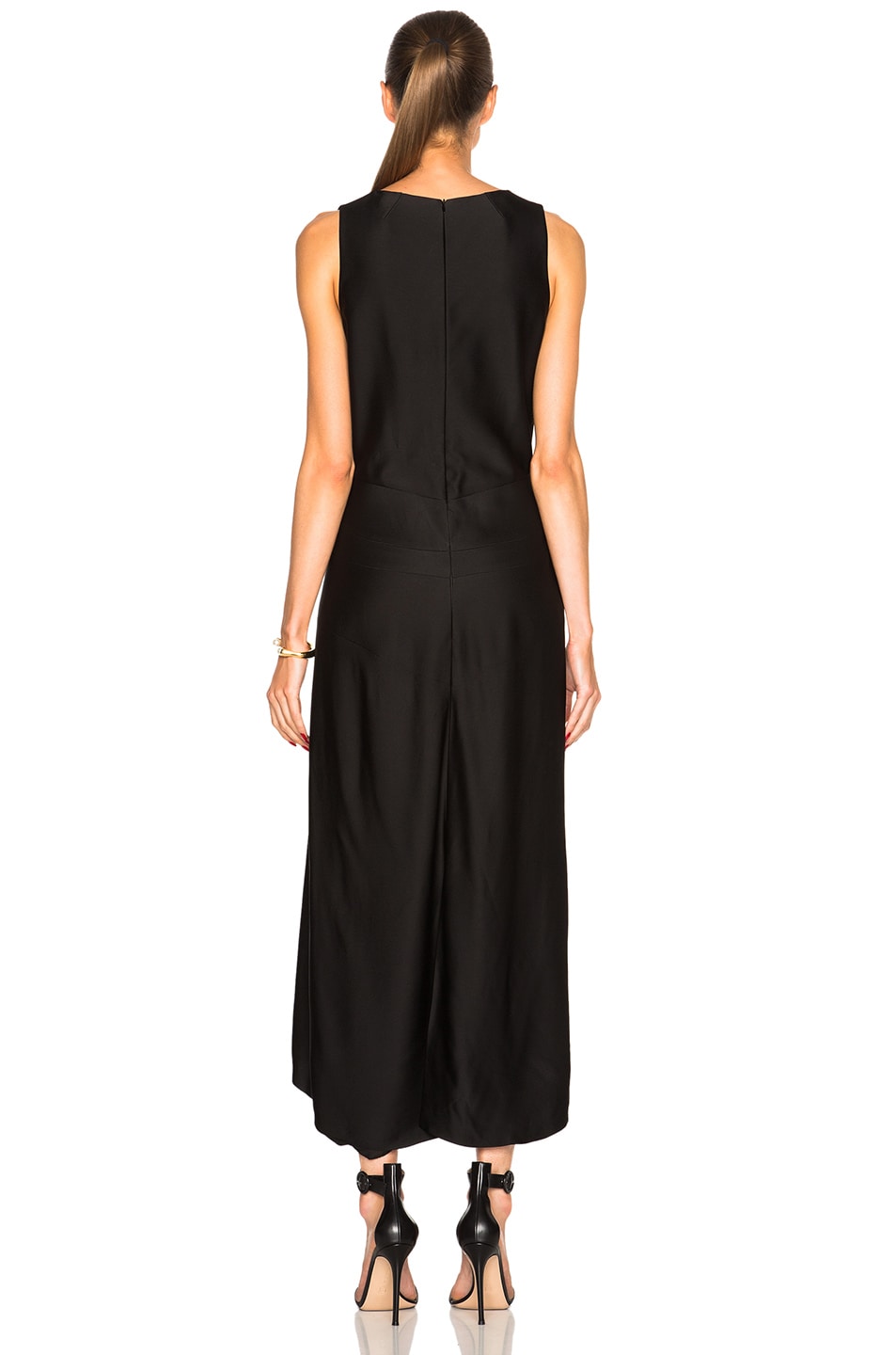 图象4 victoria beckham stain sable draped v neck dress black