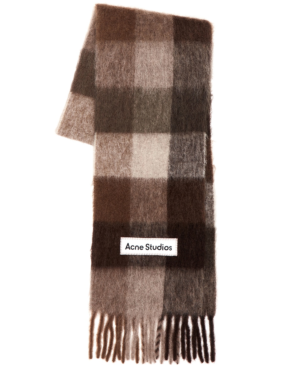 Image 1 of Acne Studios Vally Scarf in Dark Brown, White, & Brown