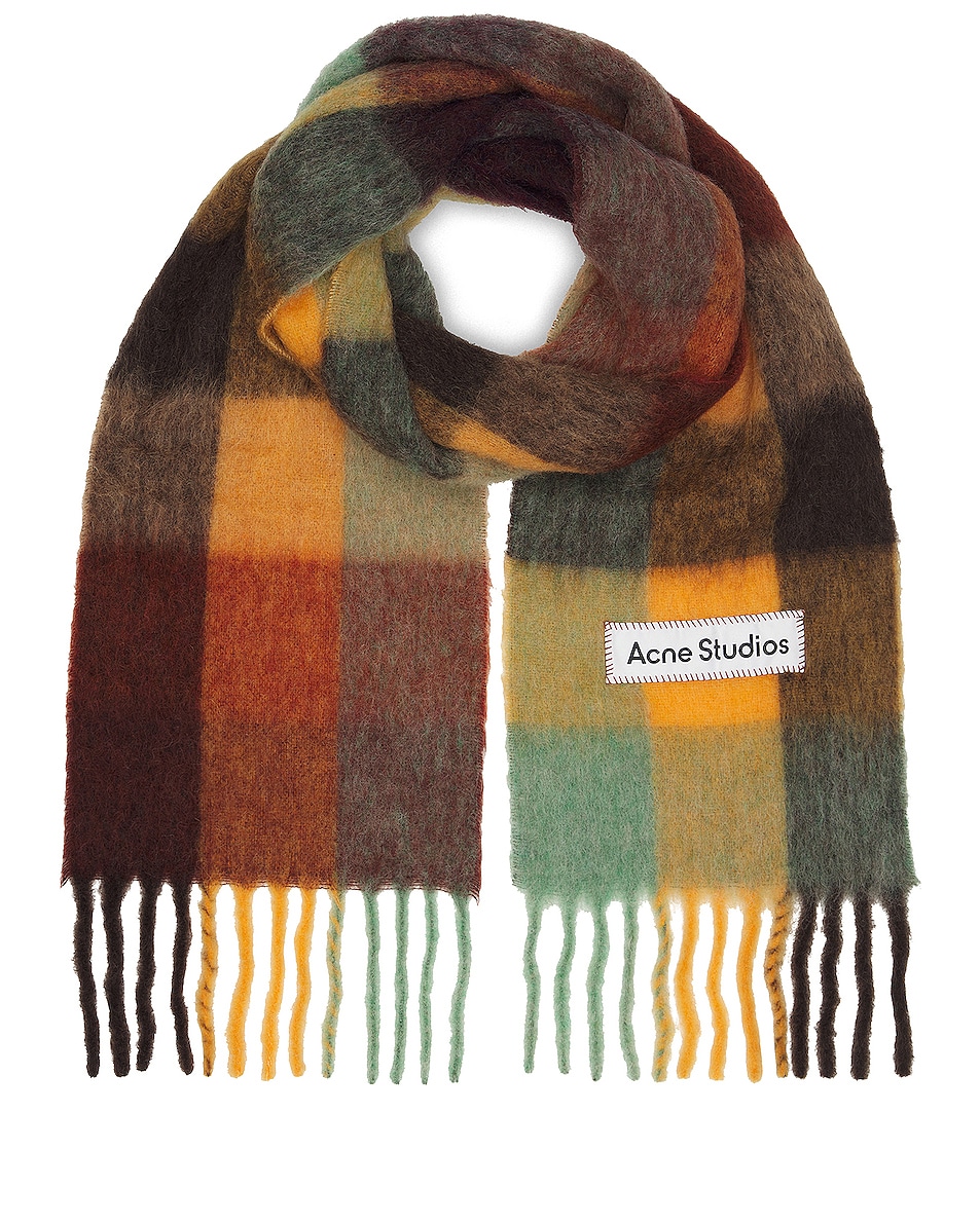 Image 1 of Acne Studios Valley Scarf in Chestnut Brown, Yellow, & Green