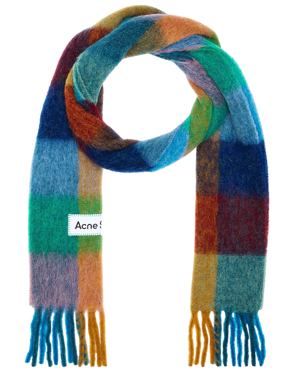 Image 1 of Acne Studios Heavy Scarf in Turquoise, Camel, & Blue