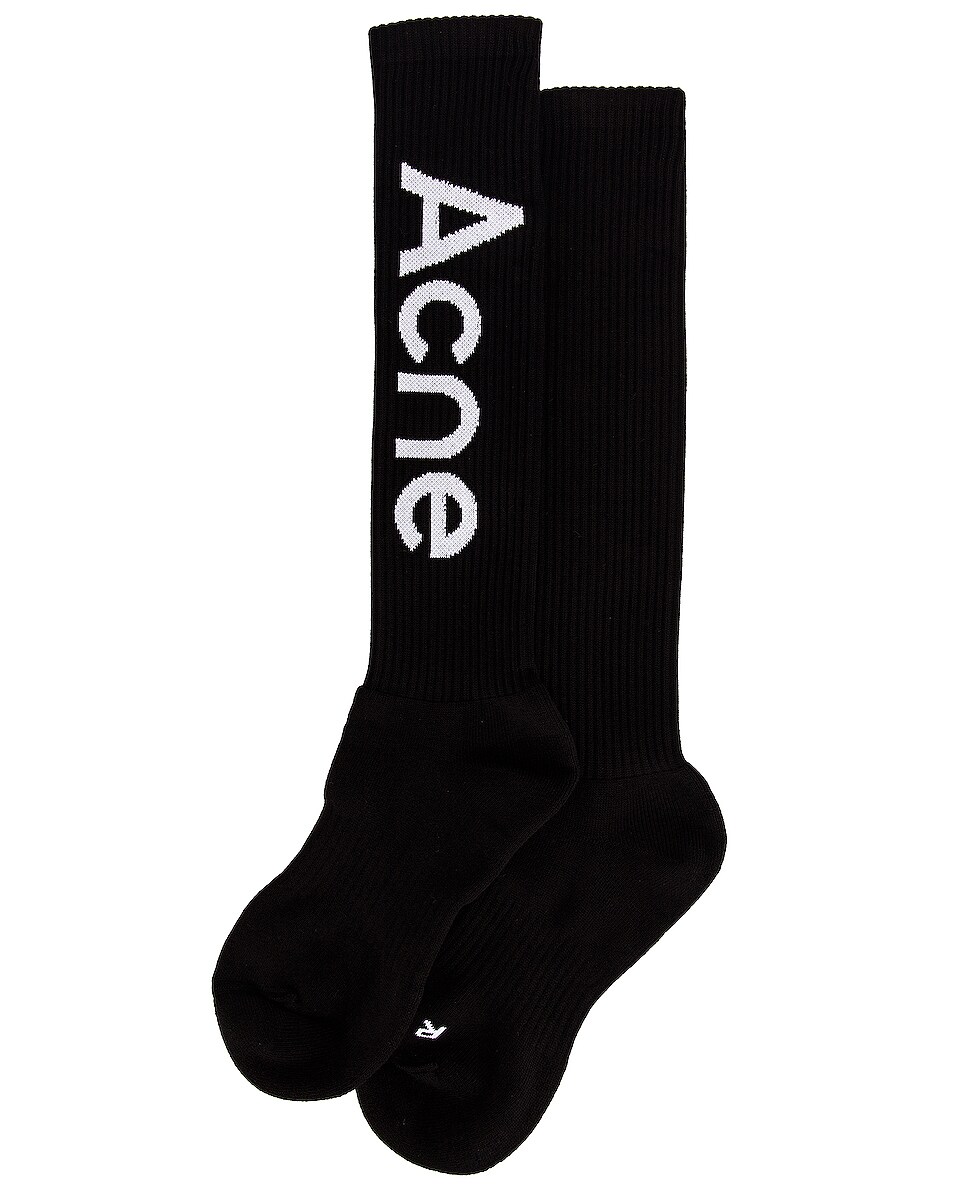 Image 1 of Acne Studios Long Rib Logo Sock in Black
