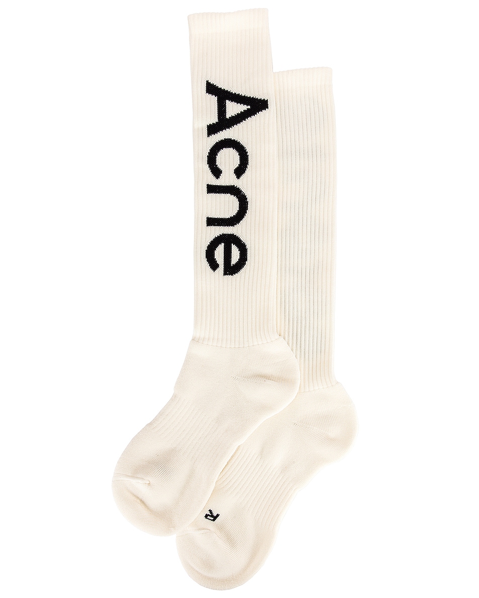 Image 1 of Acne Studios Long Rib Logo Sock in Off White