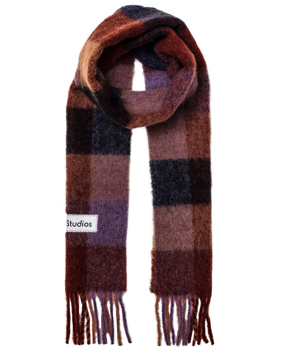 Image 1 of Acne Studios Vally Scarf in Brown, Lilac & Navy