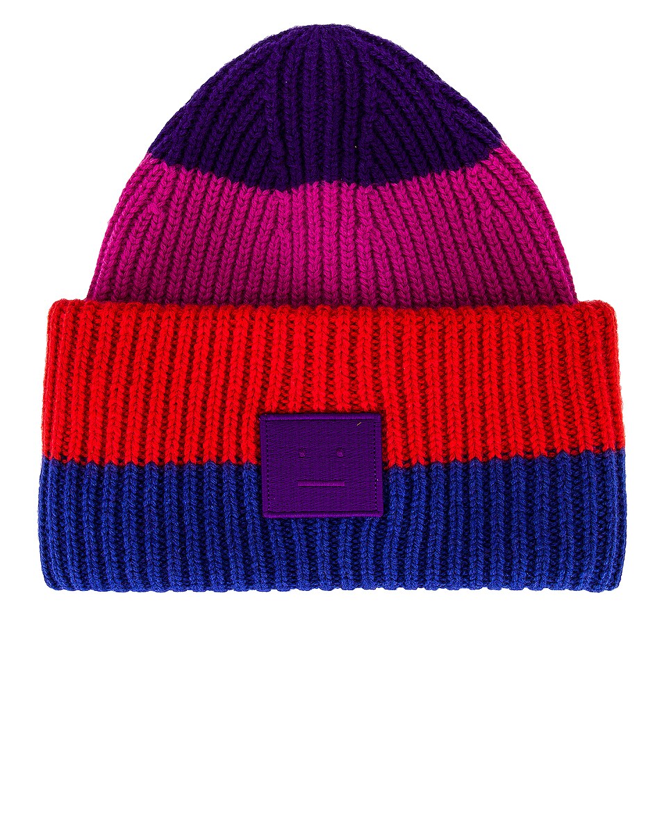 Image 1 of Acne Studios Pansy Face Striped Beanie in Purple Multi