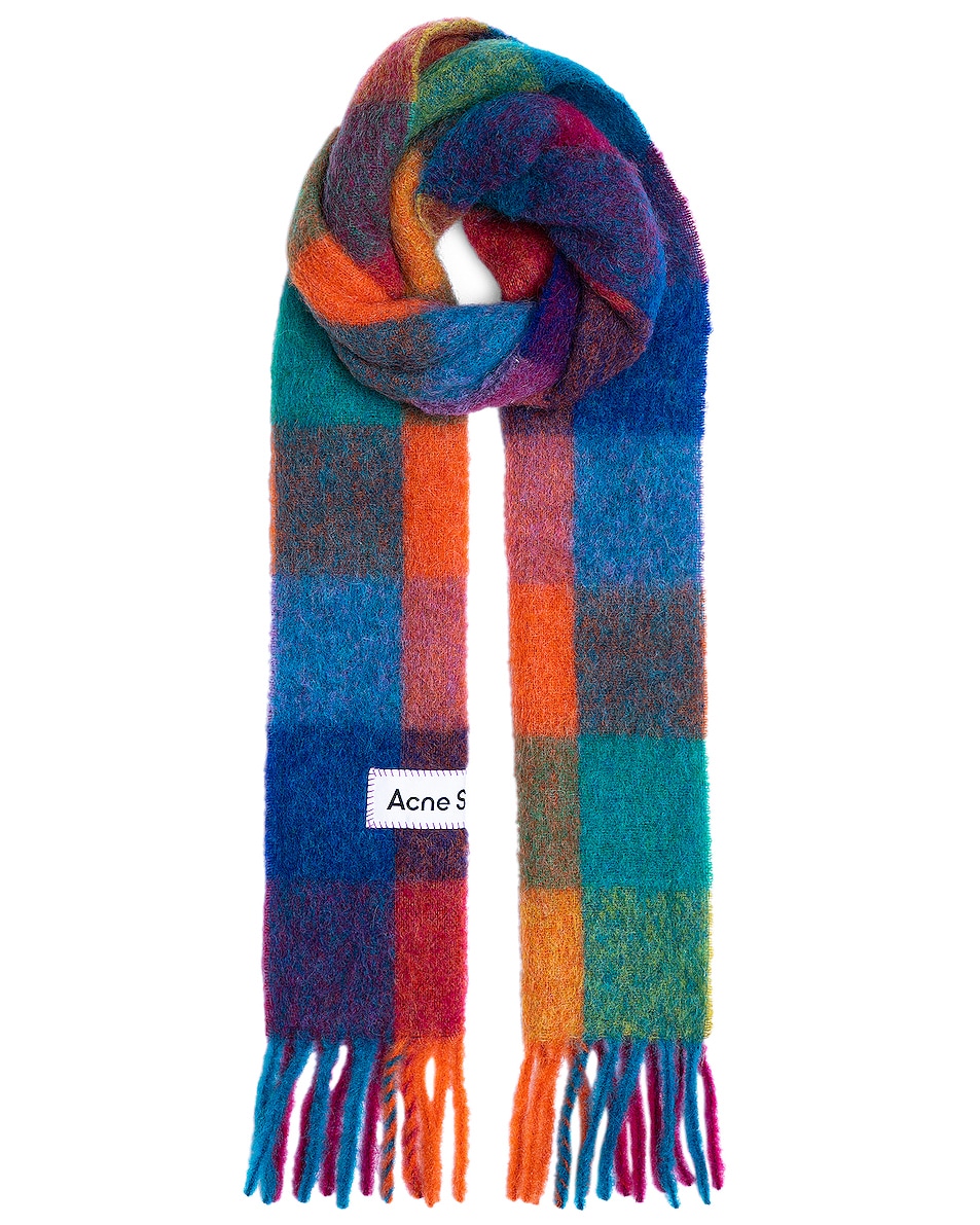 Image 1 of Acne Studios Scarf in Fuchsia Pink, Yellow, & Blue